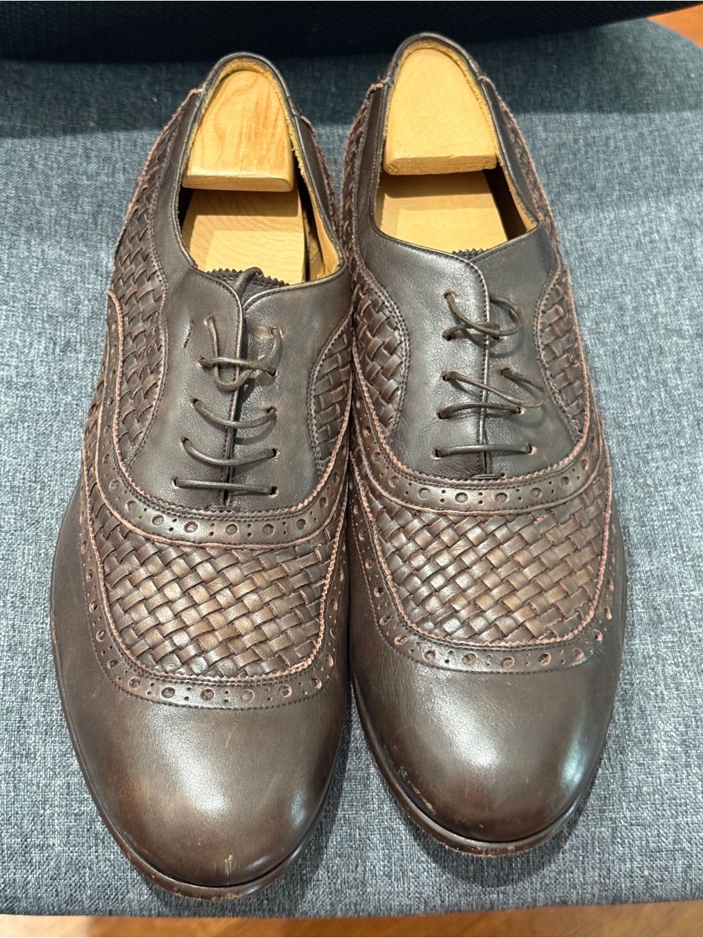 Salvatore Ferragamo âBaldoâ Woven Wingtip Oxfords Brown Leather Sz 11.5 D Italy